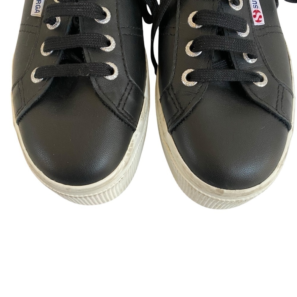 Superga EUC 2790 Nappa Black Leather Platform Sneakers EU 37.5 SZ 6.5 - Picture 7 of 16